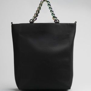 Deux Lux-Black Roma North South faux leather tote RAINBOW CHAIN LINK HANDLES NWT